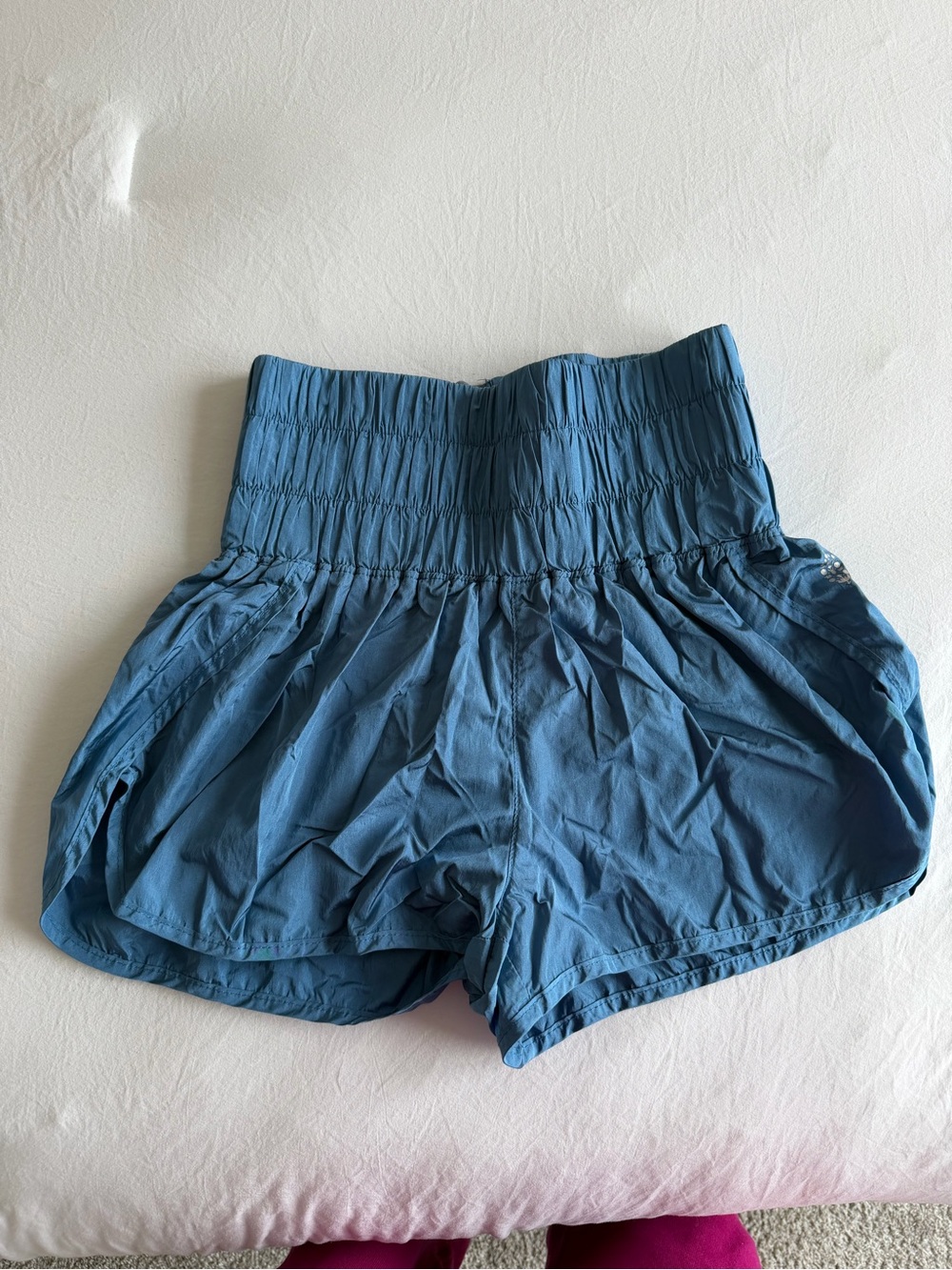 FP Movement by Free People High-Waist Smocked Blue Shorts